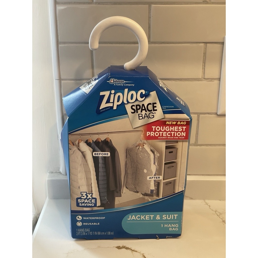 Ziploc Space Bag Jacket & Suit Reusable Waterproof Hang Storage 1‎ Hang Bag New